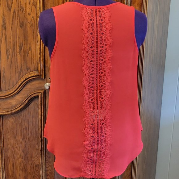 Coral lined sleeveless dressy tank blouse with lace in back. Sz: M - Picture 2 of 4